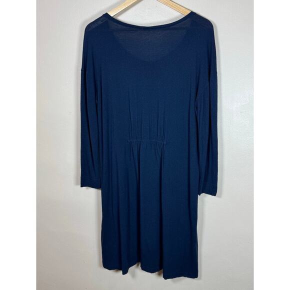 POETRY Silk Wool Lightweight Abstract Art to Wear Lagenlook Midi Dress 10 Navy - Picture 8 of 11